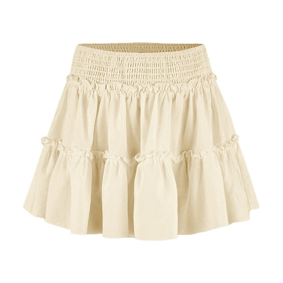 Womens Summer Flowy High Waist Ruffle Tiered Casual Cute Boho Beach Short Skirts Built-in Shorts Beige XL