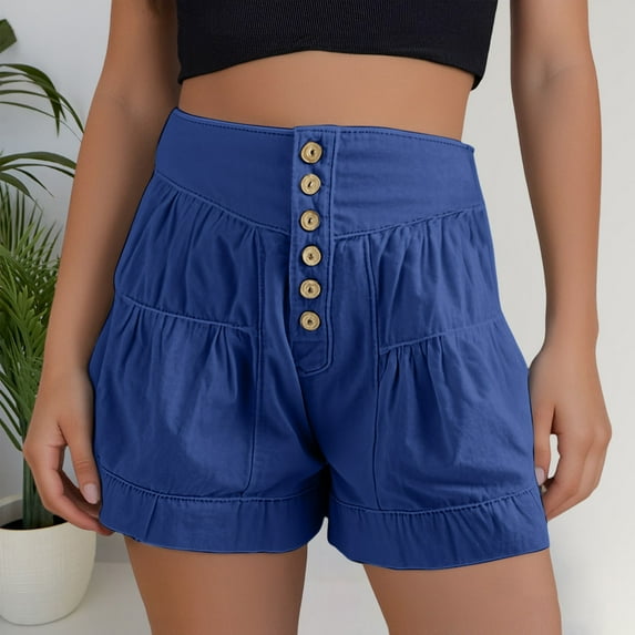 Womens Summer Flowy Jean Shorts Button Up High Waisted Wide Leg Denim Skort With Pockets Wide Leg Casual Pants for Women plus Size Women Work Pants Business Casual Womens Pants Straight Leg Women's