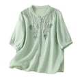 thumbnail image 1 of Womens Summer Gauze Tops Vintage Floral Embroidered 3/4 Sleeve Top Loose Fit Boho Dressy Casual Blouses Trendy, 1 of 7