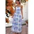 thumbnail image 1 of Womens Summer Graphic Print Spaghetti Strap Sleeveless A-Line Maxi Dress (M, MultiBlue), 1 of 7