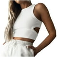 thumbnail image 1 of Womens Summer Halter Tops Cutout Sleeveless Crewneck Racerback Ribbed Knitted Crop Tank Top, 1 of 7