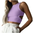thumbnail image 1 of Womens Summer Halter Tops Cutout Sleeveless Crewneck Racerback Ribbed Knitted Crop Tank Top, 1 of 7