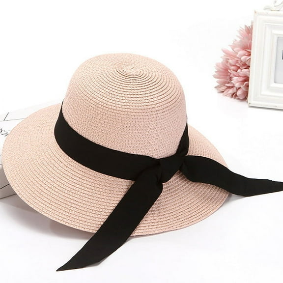 Womens Summer Hats Floppy Wide Brim Sun Hat Ladies Straw Hat with UV UPF 50  Protection Straw Cap/Pink