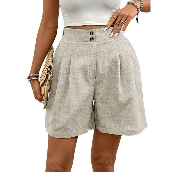 Womens Summer High Waist Linen Shorts Wide Leg Shorts with Pockets XL