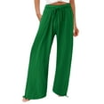 thumbnail image 1 of Womens Summer High Waisted Pants Solid Drawstring Wide Leg Lounge Trousers Ladies Casual Comfy Flowy Long Pants, 1 of 5