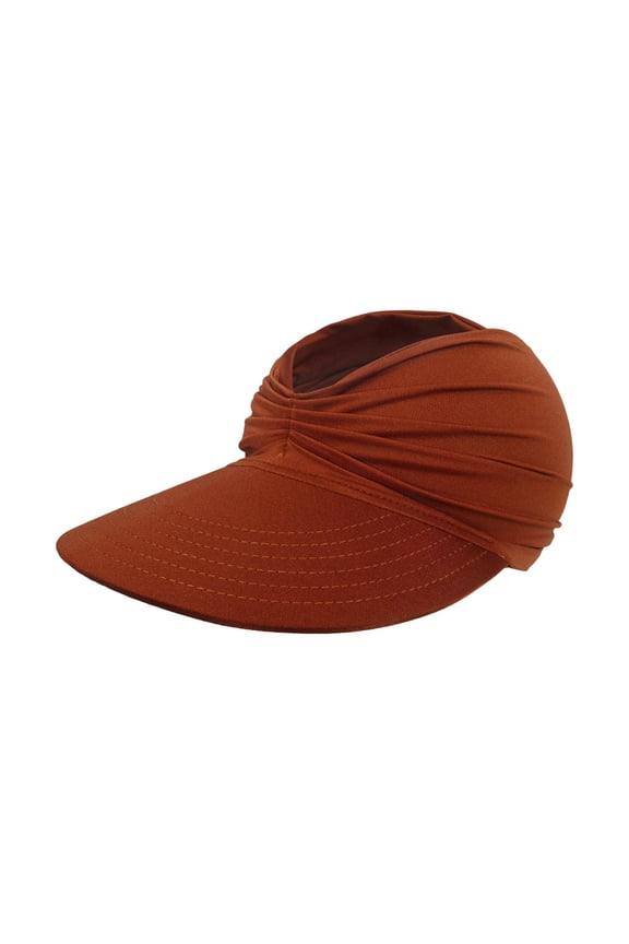Womens Summer Hollow Visor Wide Large Brim UV 50+ Protection for Women Lightweight Pleated Beach Sports Pony Tail Sunblock Cap Hat