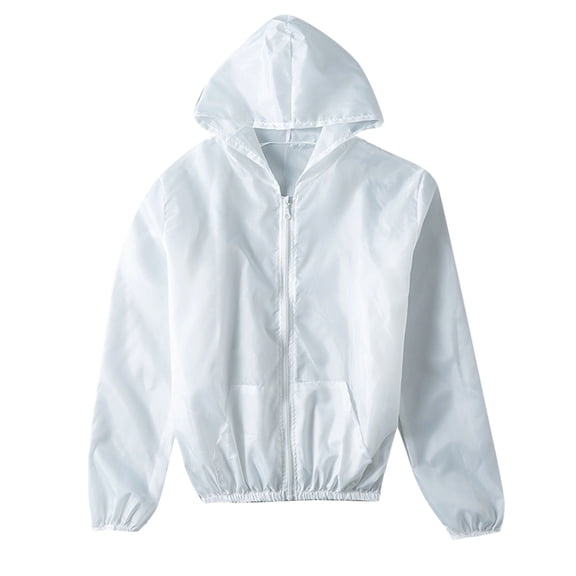 Womens Summer Hooded Zipper Solid Color Thin Transparent Sun-protective Tops
