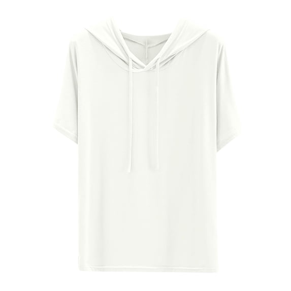 Womens Summer Hoodies Casual Short Sleeve Drawstring Lightweight Pullover Sweatshirts Ladies Loose Solid Color Soft Workout Tops Basic T-Shirts