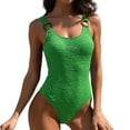 thumbnail image 1 of Womens Summer Jacquard Textured One Piece Swimsuit - Sexy Solid Green Scoop Neck Sleeveless Tight Bathing Suit, 1 of 9