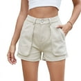 thumbnail image 1 of Womens Summer Jean Shorts Casual Pull on Elastic Waist Denim Shorts with Pockets Shallow Khaki S, 1 of 10