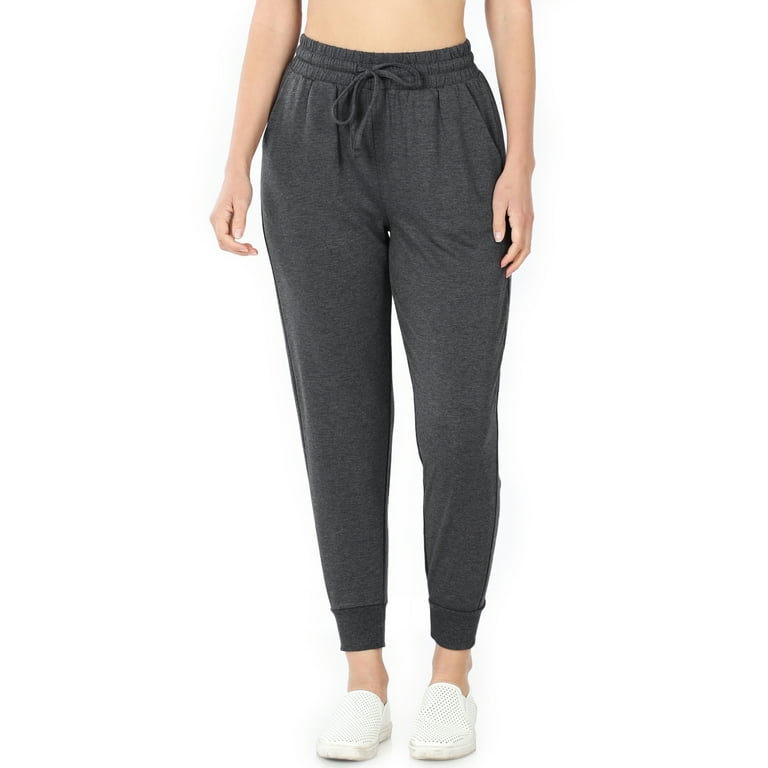 Womens Joggers French Terry Sweatpants Relaxed Fit Charcoal Gray