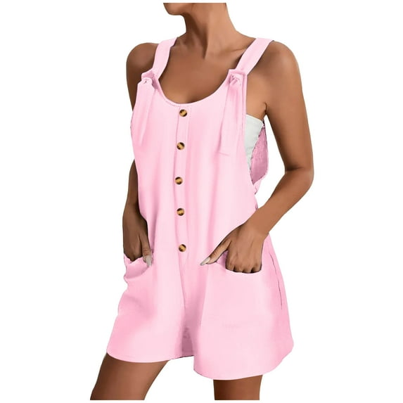 Womens Summer Jumpsuit Short Summer Casual Button Shorts Button Overalls for Women Pink