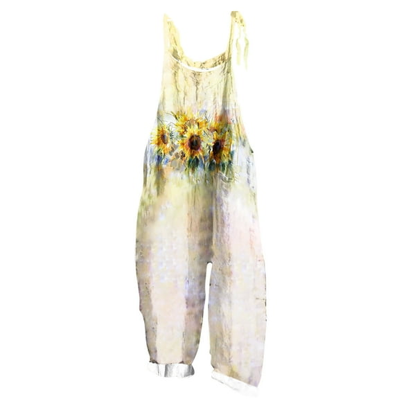 Womens Summer Jumpsuits Casual Boho Floral Printed Wide Leg Overall Halter Baggy Comfy Rompers Wide Leg Pants