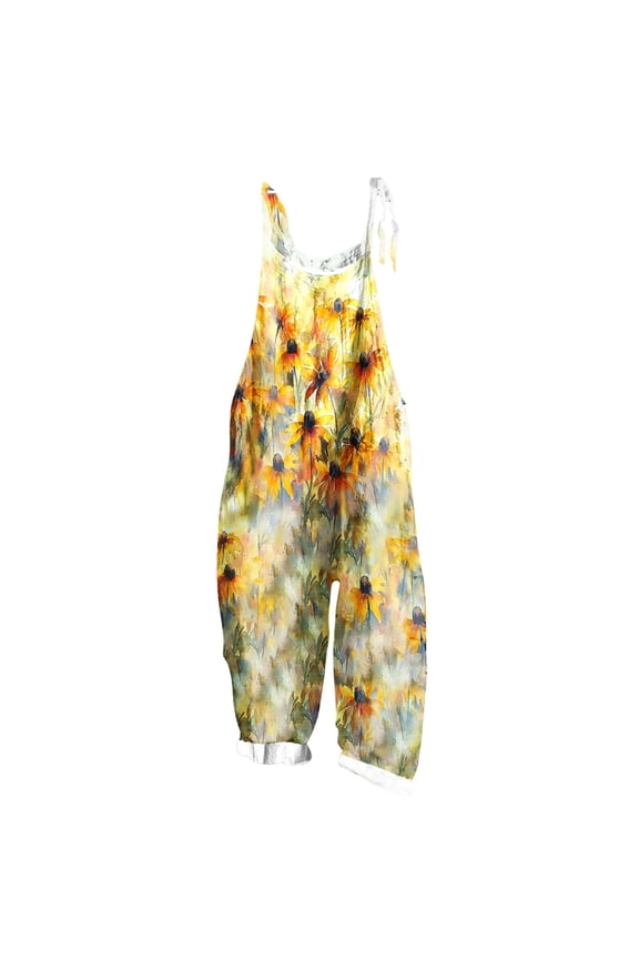 Womens Summer Jumpsuits Casual Boho Floral Printed Wide Leg Overall Halter Baggy Comfy Rompers Wide Leg Pants