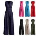 thumbnail image 1 of Womens Summer Jumpsuits Dressy Casual Sleeveless Mock Neck Wide Leg Pants Rompers Army Green L, 1 of 4