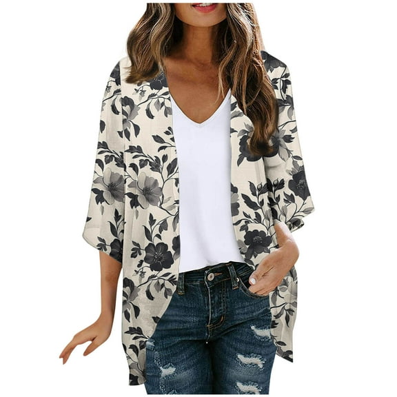 Womens Summer Kimono Cardigan Ladies Short Sleeve Lightweight Sheer Cover Up Shrug Open Front Tops Khaki XL