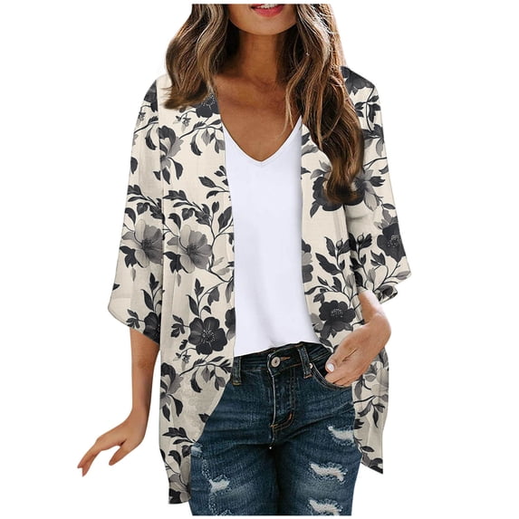 Womens Summer Kimono Cardigan Ladies Short Sleeve Lightweight Sheer Cover Up Shrug Open Front Tops Khaki XXL