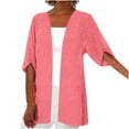 thumbnail image 1 of Womens Summer Kimono Cardigan Ladies Short Sleeve Lightweight Sheer Cover Up Shrug Open Front Tops Pink XXL, 1 of 6