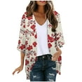 thumbnail image 1 of Womens Summer Kimono Cardigan Ladies Short Sleeve Lightweight Sheer Cover Up Shrug Open Front Tops Red M, 1 of 5