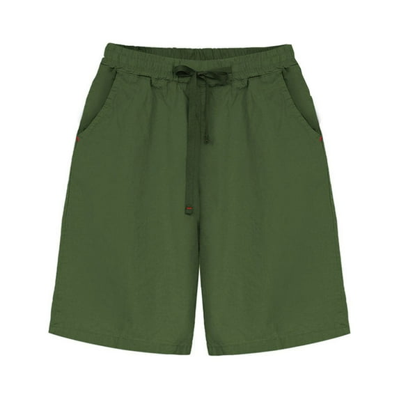 Womens Summer Knee Length Shorts Elastic Waist Drawstring Straight Leg Shorts Casual Comfy Plus Size Lounge Pants