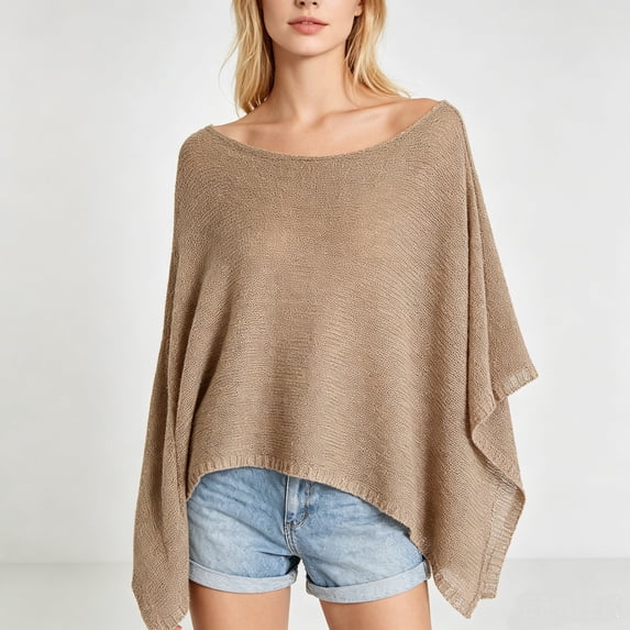 Womens Summer Knit Poncho, Lightweight Open Knit Cover Up, Loose Fit Mesh Poncho Shawl for Beach, Travel, Vacation and Casual Wear