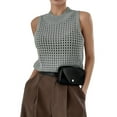 thumbnail image 1 of Womens Summer Knit Sweater Tank Tops Round Neck Crochet Hollow Out Sleeveless Casual Crop Shirt Grey L, 1 of 9