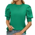 thumbnail image 1 of Womens Summer Knitted Sweaters, Short Sleeve Sweaters for Women Fashion Loose Fit Solid Color Ribbed Crewneck Sweatshirts, 1 of 5