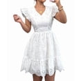 thumbnail image 1 of Womens Summer Lace Dresses Eyelet Casual Flowy Babydoll Swing Short Sleeve V Neck Tunic Dress White S, 1 of 10