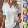 thumbnail image 1 of Womens Summer Lace V Neck Elegant Blouse Short Sleeve Soft Comfortable Solid Color Top, 1 of 5