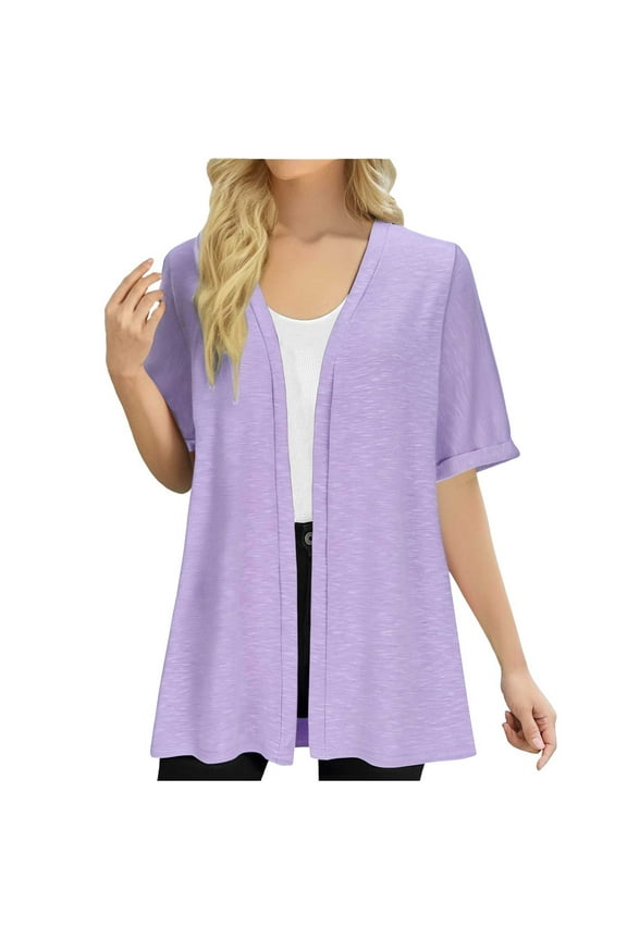 Womens Summer Lightweight Cardigan 3/4 Sleeve Open Front Sheer Cover Ups with Pockets