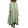 thumbnail image 1 of Womens Summer Linen Dress - Oversized Boho Long Sleeve V-Neck Tiered Ruffle Irregular Hem Maxi Long Sundress, 1 of 7