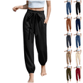 thumbnail image 1 of Womens Summer Linen High Waist Dressy Joggers Bow-Knot Loose Business Casual Pants for Vacation Travel Beach Trousers with Pockets Size S-2XL, 1 of 5