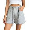 thumbnail image 1 of Womens Summer Loose Casual Shorts Drawstring High Waisted Denim Shorts Multi Pocket, 1 of 3
