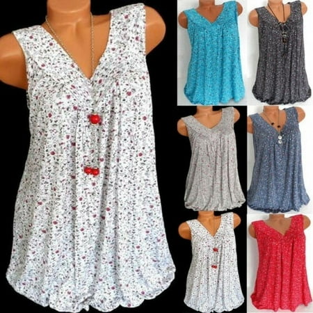 Womens Summer Loose Sleeveless Vest T Shirt Blouse Boho Lace Tops Plus Size