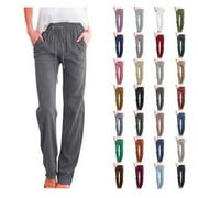 MEICHANG Womens Summer Lounge Pants Plus Size Solid Cotton Linen Pants Elastic Waisted Tie Straight Leg Pants Business Casual Work Trousers Loose Fit Pull-on Pants with Pockets