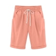 thumbnail image 1 of Womens Summer Lounge Shorts Elastic Waist Knee Length Casual Cotton Linen Shorts Curling Athletic Shorts with Drawstring, 1 of 7