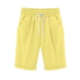 thumbnail image 1 of Womens Summer Lounge Shorts Elastic Waist Knee Length Casual Cotton Linen Shorts Curling Athletic Shorts with Drawstring, 1 of 7