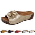 thumbnail image 1 of Womens Summer Low Wedge Sandals Open Toe Slides Ladies Dressy Slipper Platform Vacation Comfortable Flower Footwear Gold Size 8.5, 1 of 7