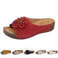 thumbnail image 1 of Womens Summer Low Wedge Sandals Open Toe Slides Ladies Dressy Slipper Platform Vacation Comfortable Flower Footwear Red Size 6.5, 1 of 8