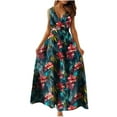 thumbnail image 1 of Womens Summer Maxi Boho Dress Elegant Sexy V Neck Sleeveless Summer Beach Floral Dress Loose Fit Bohemian Holiday Party Empire Long Dress Summer Ladies Casual Dresses, 1 of 6