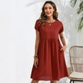 thumbnail image 1 of Womens Summer Midi Dress Casual Short Sleeve Cotton Linen Dress Flowly Beach Tunic Sundresses with Pockets 2025 M red, 1 of 9