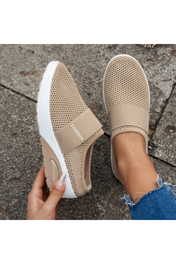 Womens Summer Mules,Mules for Women Summer Slip On Closed Toe Shoes Wide Width Clogs Mesh Slippers Air Cushion Walking Shoes Backless Breathable Sneakers with Arch-Support Beach Sandals,Khaki,8