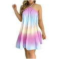 thumbnail image 1 of Womens Summer Neck Bandage Backless Mini Dress Casual Loose Boho Printing Beach Dress Flowy Short Sundresses, 1 of 7