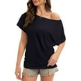 thumbnail image 1 of Womens Summer Off Shoulder Shirts Casual Loose Fit Short Sleeve Tunics Tops, 1 of 6