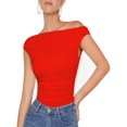 thumbnail image 1 of Womens Summer Off The Shoulder Crop Tops Sleeveless One Shoulder Ruched Asymmetrical Going Out Tank Top, 1 of 5