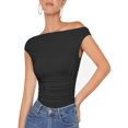 thumbnail image 1 of Womens Summer Off The Shoulder Crop Tops Sleeveless One Shoulder Ruched Asymmetrical Going Out Tank Top, 1 of 5
