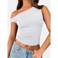 thumbnail image 1 of Womens Summer Off The Shoulder Sleeveless One Shoulder Ruched Asymmetrical Going Out Tank Crop Tops Shirts, 1 of 6