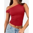 thumbnail image 1 of Womens Summer Off The Shoulder Sleeveless One Shoulder Ruched Asymmetrical Going Out Tank Crop Tops Shirts, 1 of 6