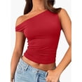 thumbnail image 1 of Womens Summer Off The Shoulder Sleeveless One Shoulder Ruched Asymmetrical Going Out Tank Crop Tops Shirts, 1 of 6