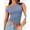 thumbnail image 1 of Womens Summer Off The Shoulder Sleeveless One Shoulder Ruched Asymmetrical Going Out Tank Crop Tops Shirts, 1 of 6